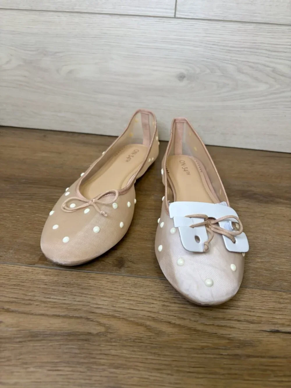 34th Friya Nude Pearl Mesh Ballet Flats Women's Sheer Bow Shoes Size 7.5M